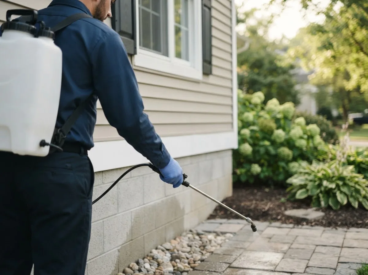Pest control technician inspecting a home in Cordell, OK